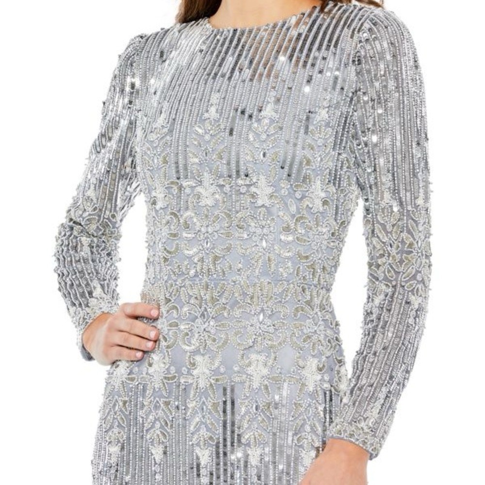 Mac Duggal Silver Long Sleeve Sequin Dress - Picture 4 of 14